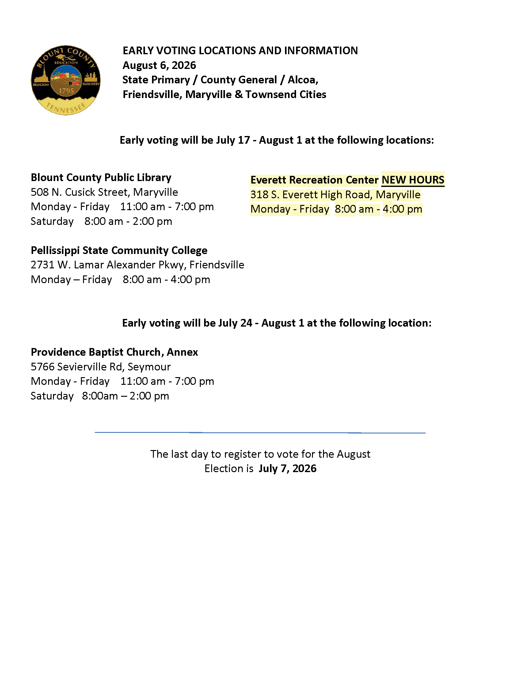 August 2026 Early Voting Locations and Information