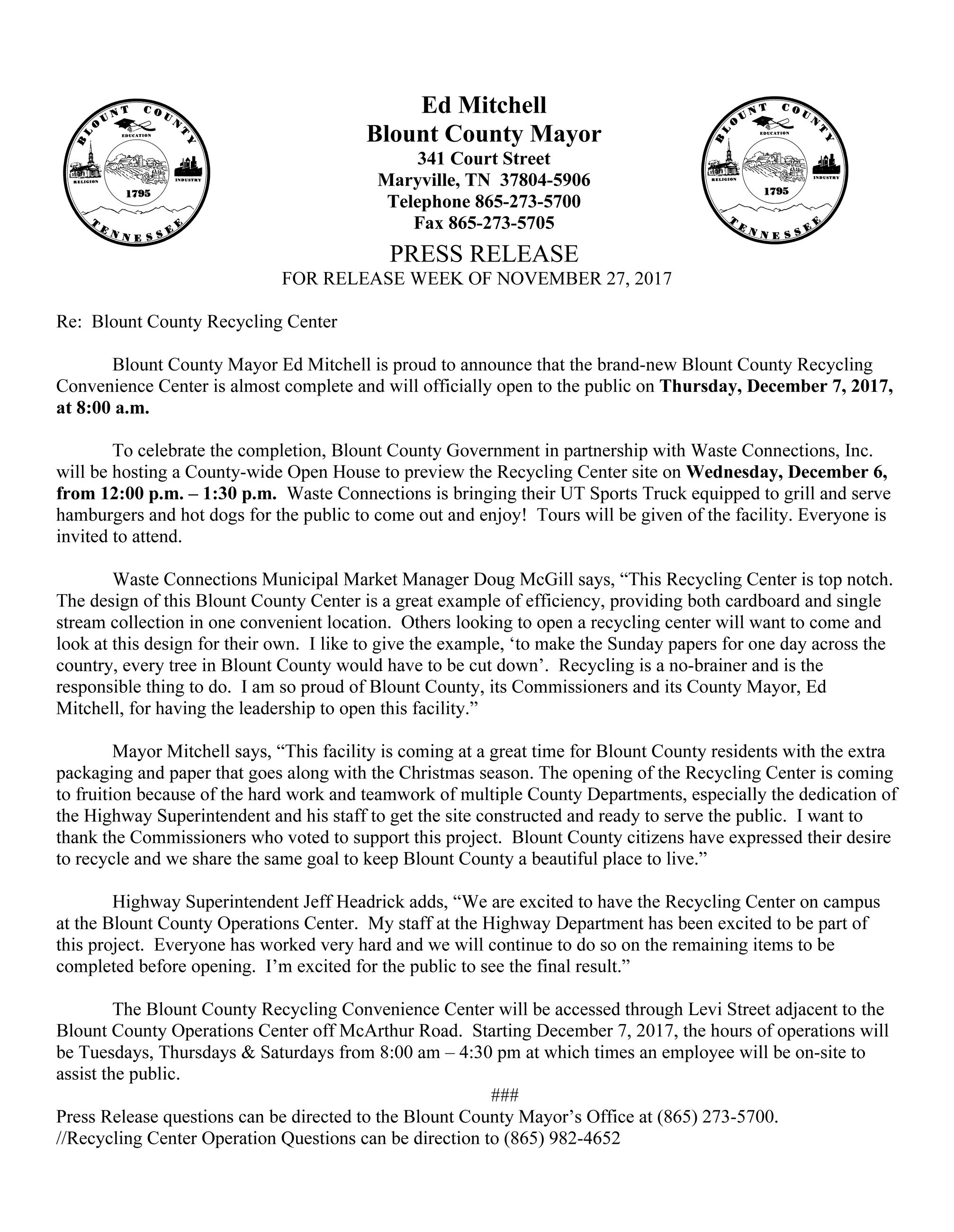 Press Release Recycling Center